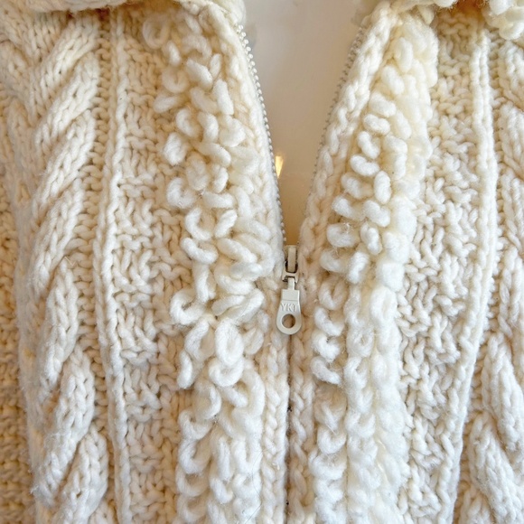 Knit Cardigan Wool Jacket with tie belt, white, Size M - Picture 2 of 12